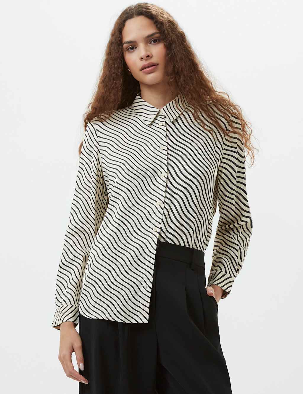 Satin Striped Collared Button Through Shirt