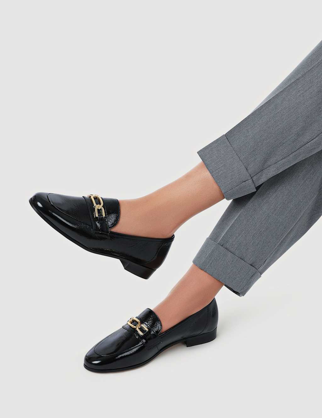 Jones Bootmaker Leather Bar Trim Block Heel Loafers Black