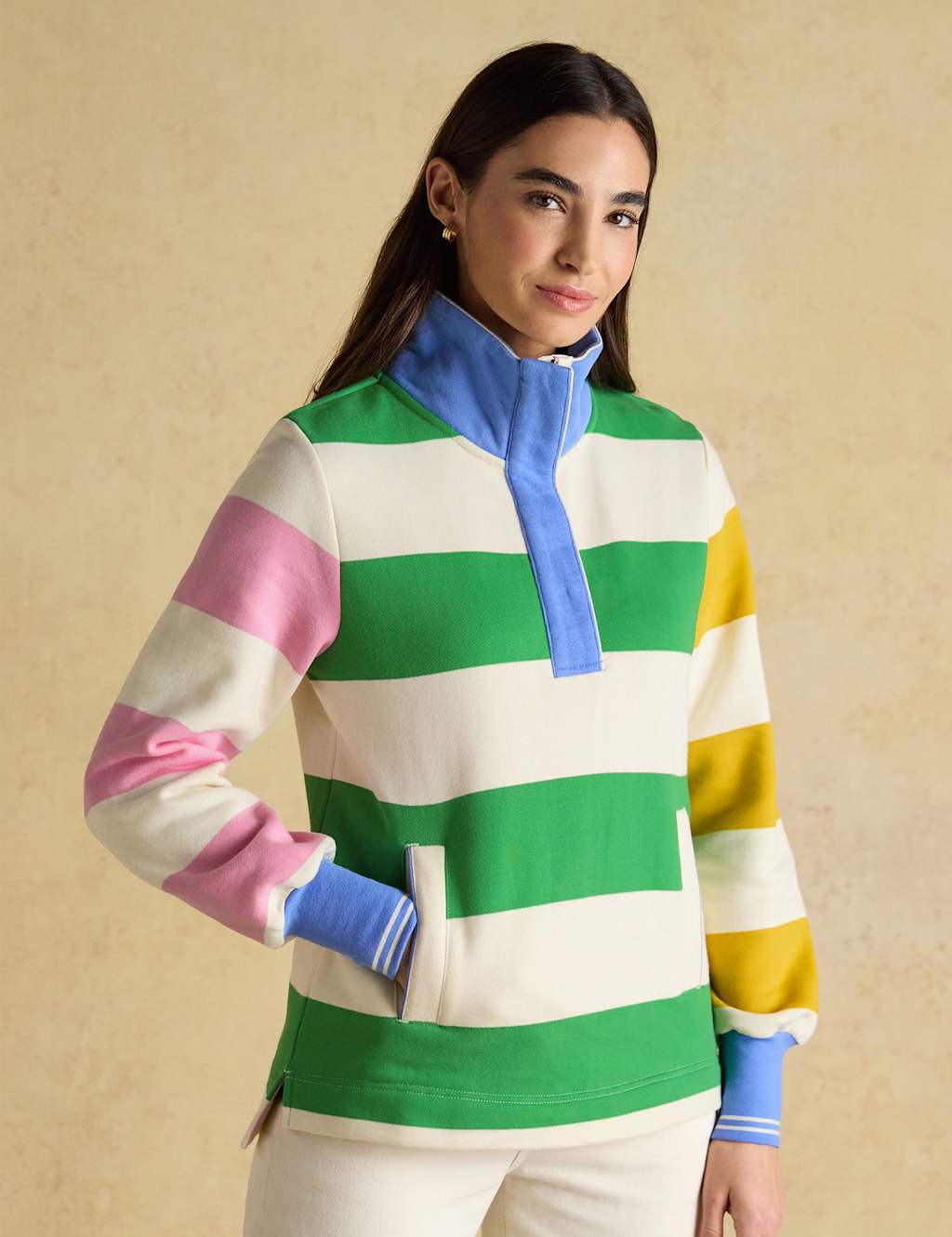 Joules Women's Pure Cotton Colour Block Sweatshirt - 14 - Cream Mix - Available at M&S