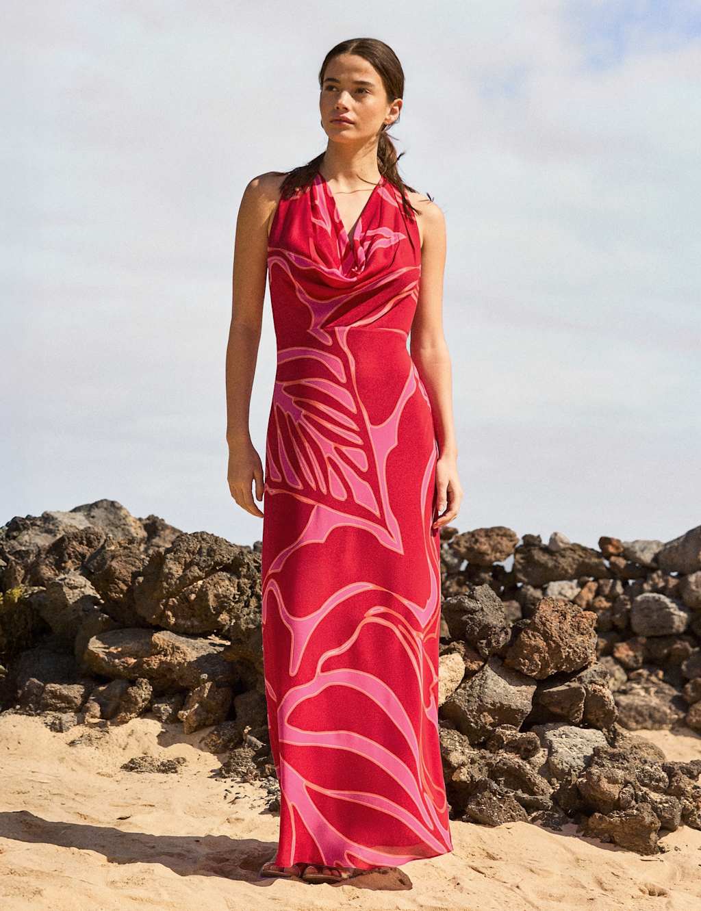 Ro&Zo Women's Floral Halter Neck Maxi Column Dress - 10 - Red Mix - Available at M&S