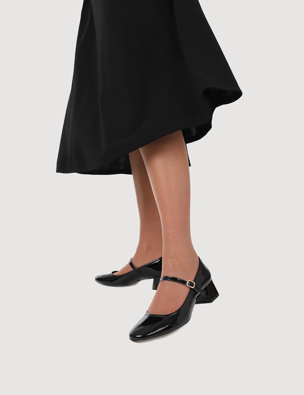 Jones Bootmaker Leather Patent Block Heel Mary Jane Shoes Black