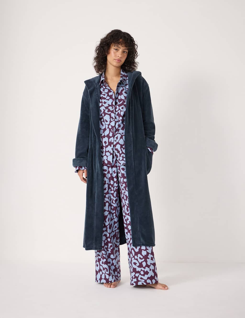 HUSH Fluffy Hooded Dressing Gown Teal Green