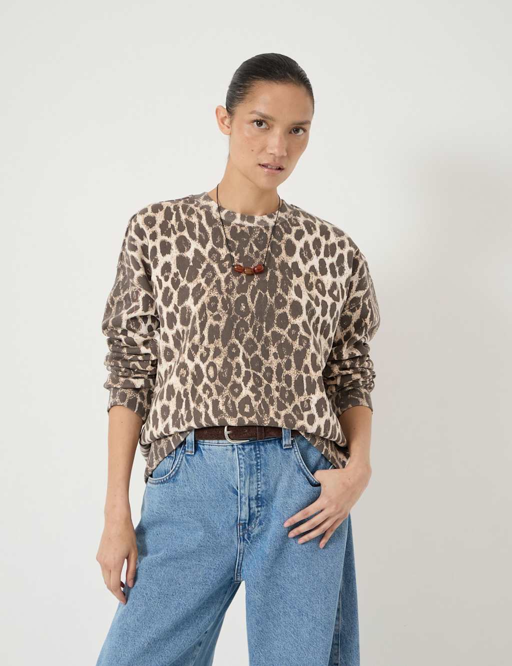 Hush Women's Pure Cotton Leopard Print Sweatshirt - Large-Extra Large - Brown Mix - Available at M&S