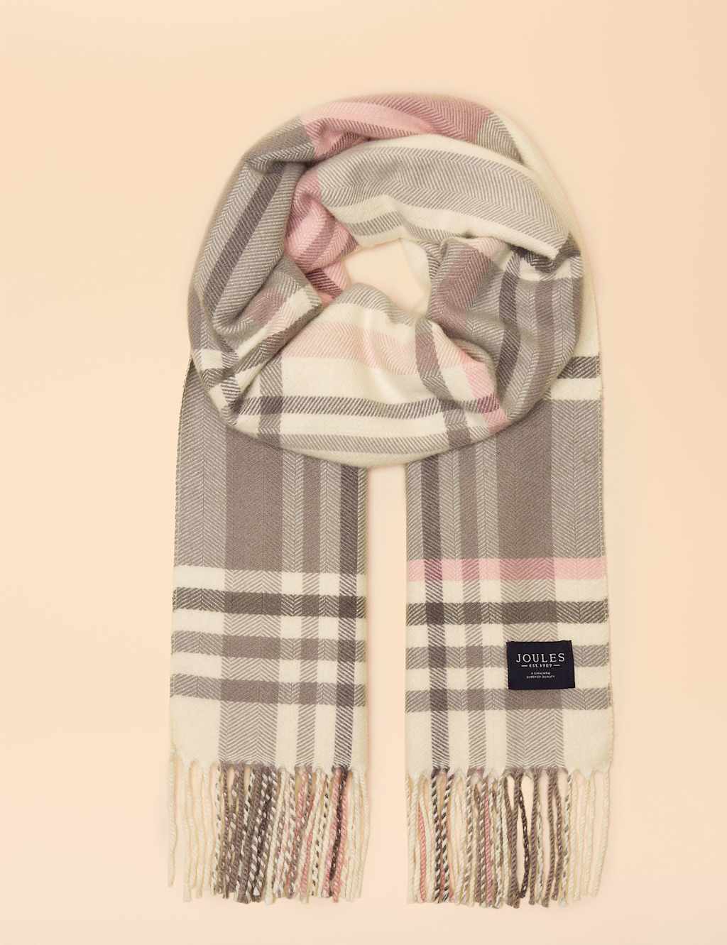 Joules Checked Tassel Scarf Pink Mix