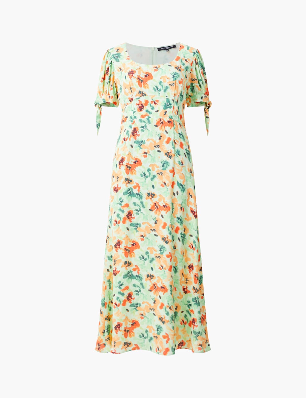 Crepe Floral Scoop Neck Midi Waisted Dress