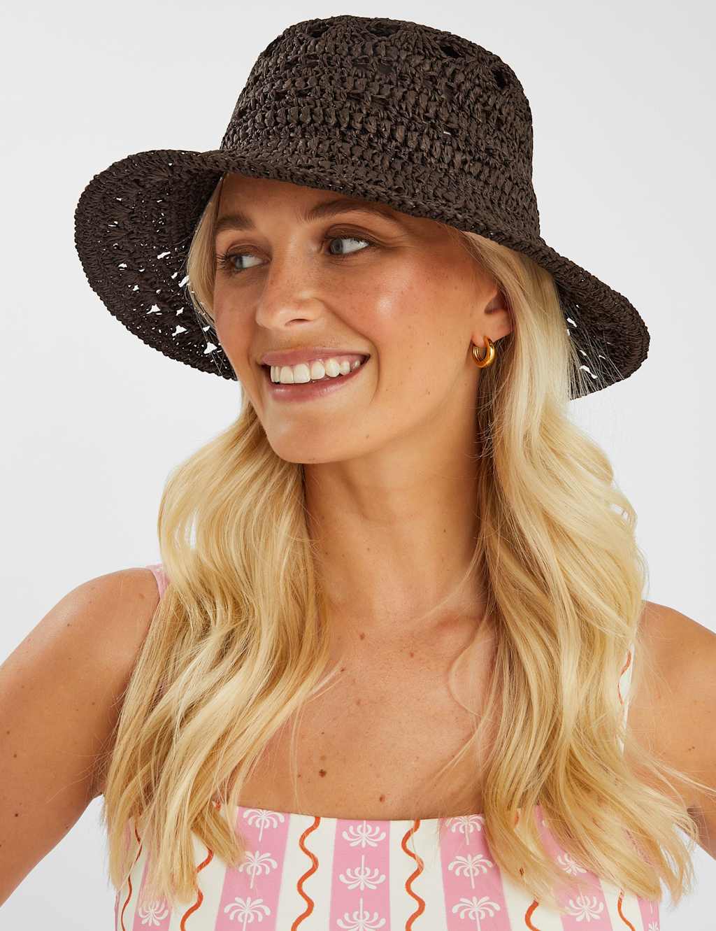 Accessorize Women's Woven Raffia Bucket Hat - Chocolate, Chocolate