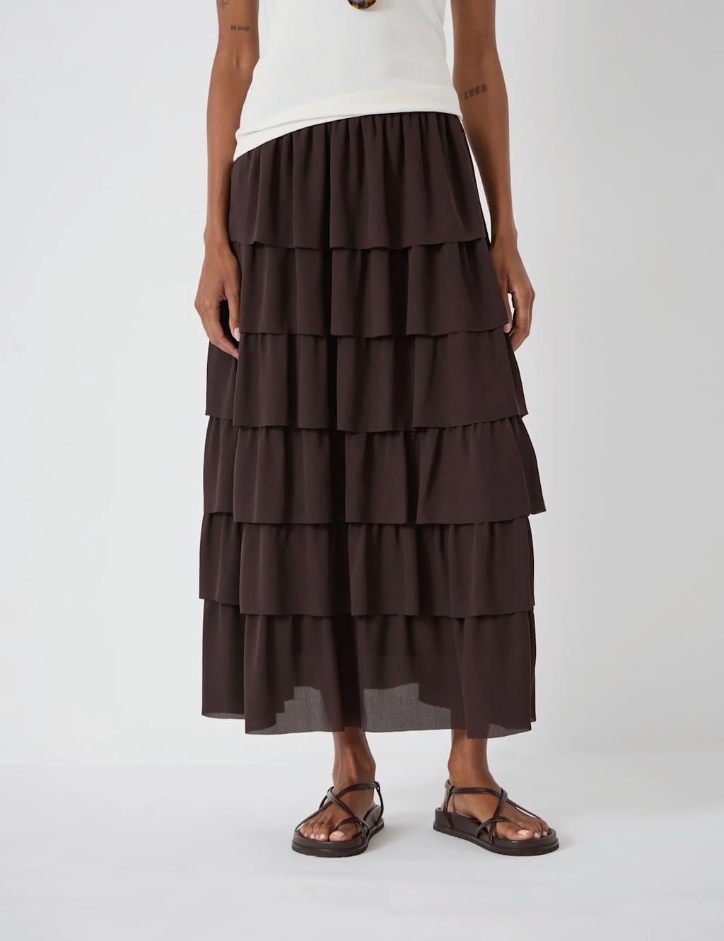 Hush Women's Chiffon Midi Tiered Skirt - Small - Dark Brown - Available at M&S