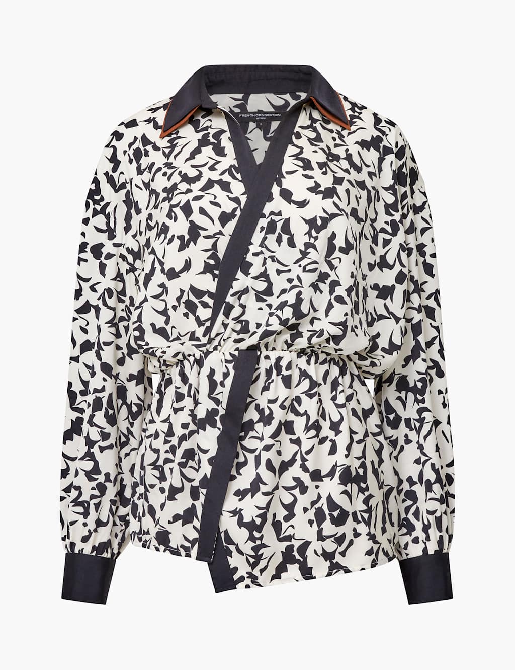 Floral Collared V-Neck Mock Wrap Shirt