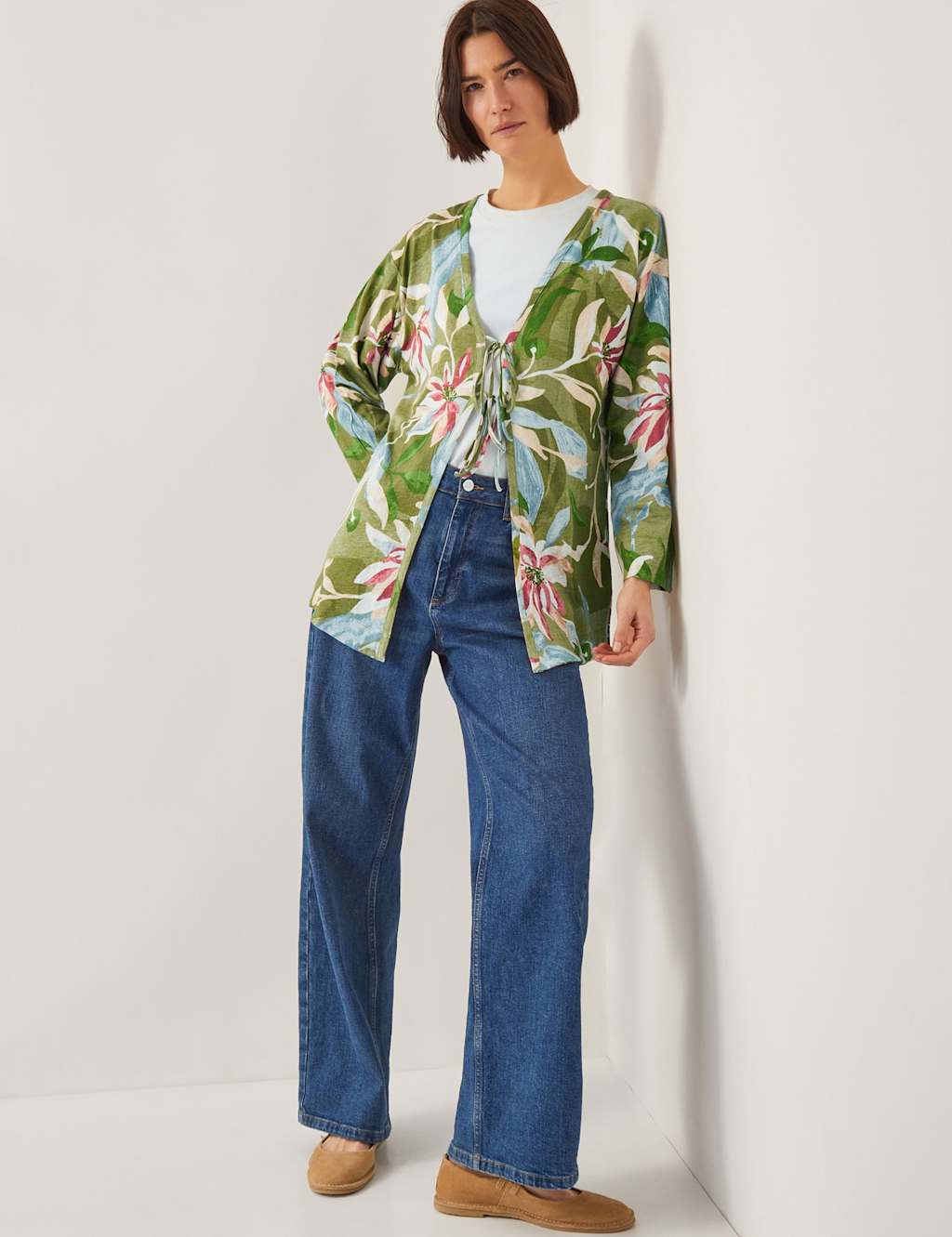 Linen Rich Floral Tie Front Shirt