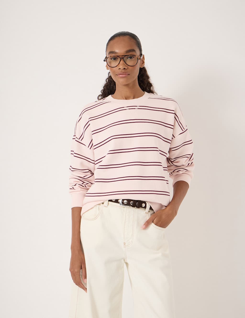 Hush Women's Pure Cotton Striped Sweatshirt - Small - Light Pink Mix - Available at M&S