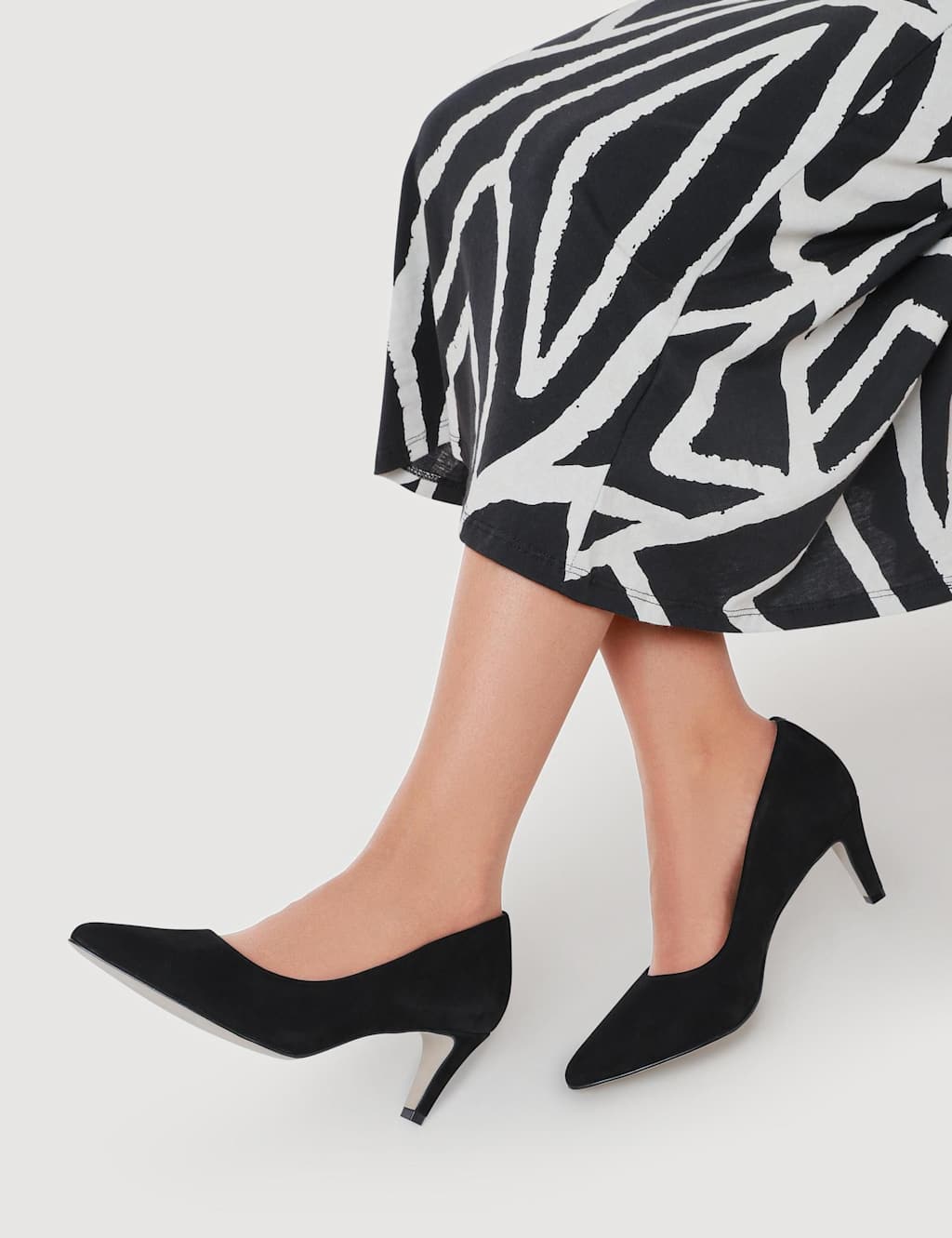 Jones Bootmaker Suede Stiletto Heel Pointed Toe Court Shoes Black