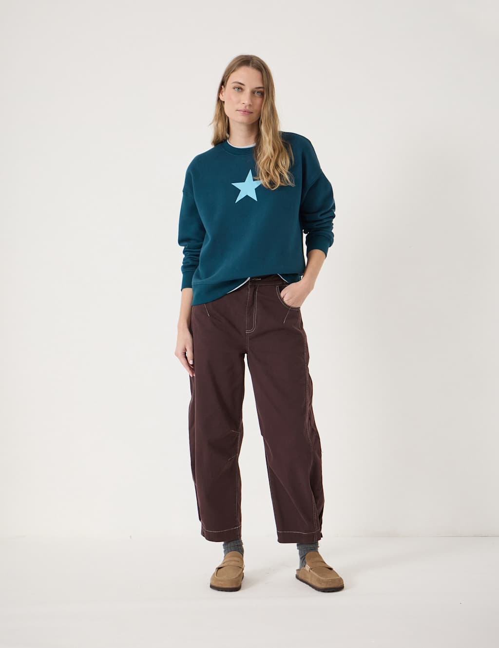 Hush Women's Pure Cotton Star Crew Neck Sweatshirt - Medium-Large - Teal Green - Available at M&S
