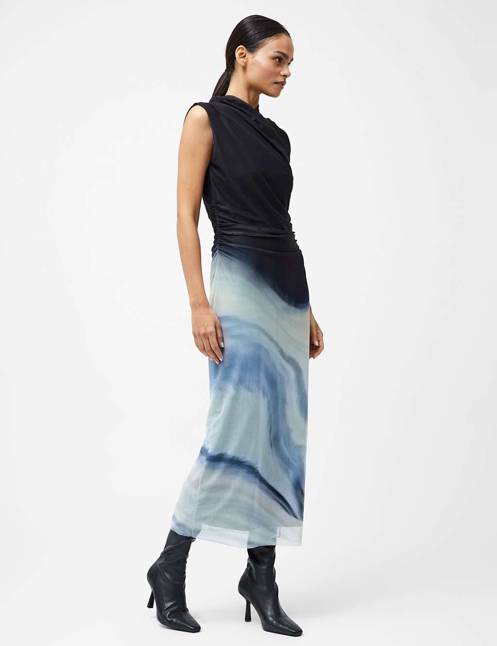 Wrap Detail Ruched Midi Column Dress