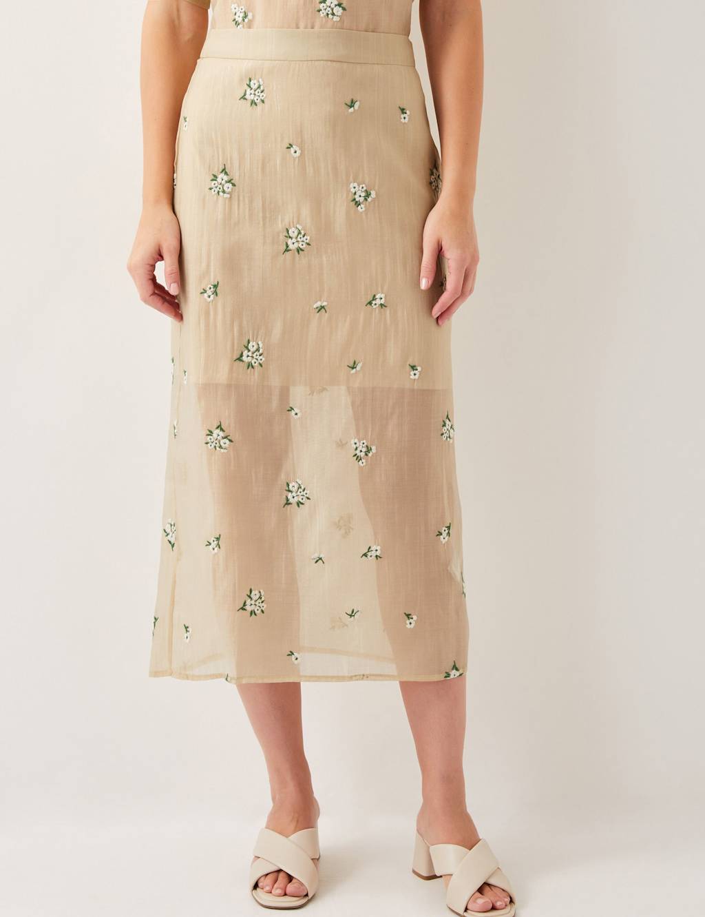 Embroidered Midi Column Skirt