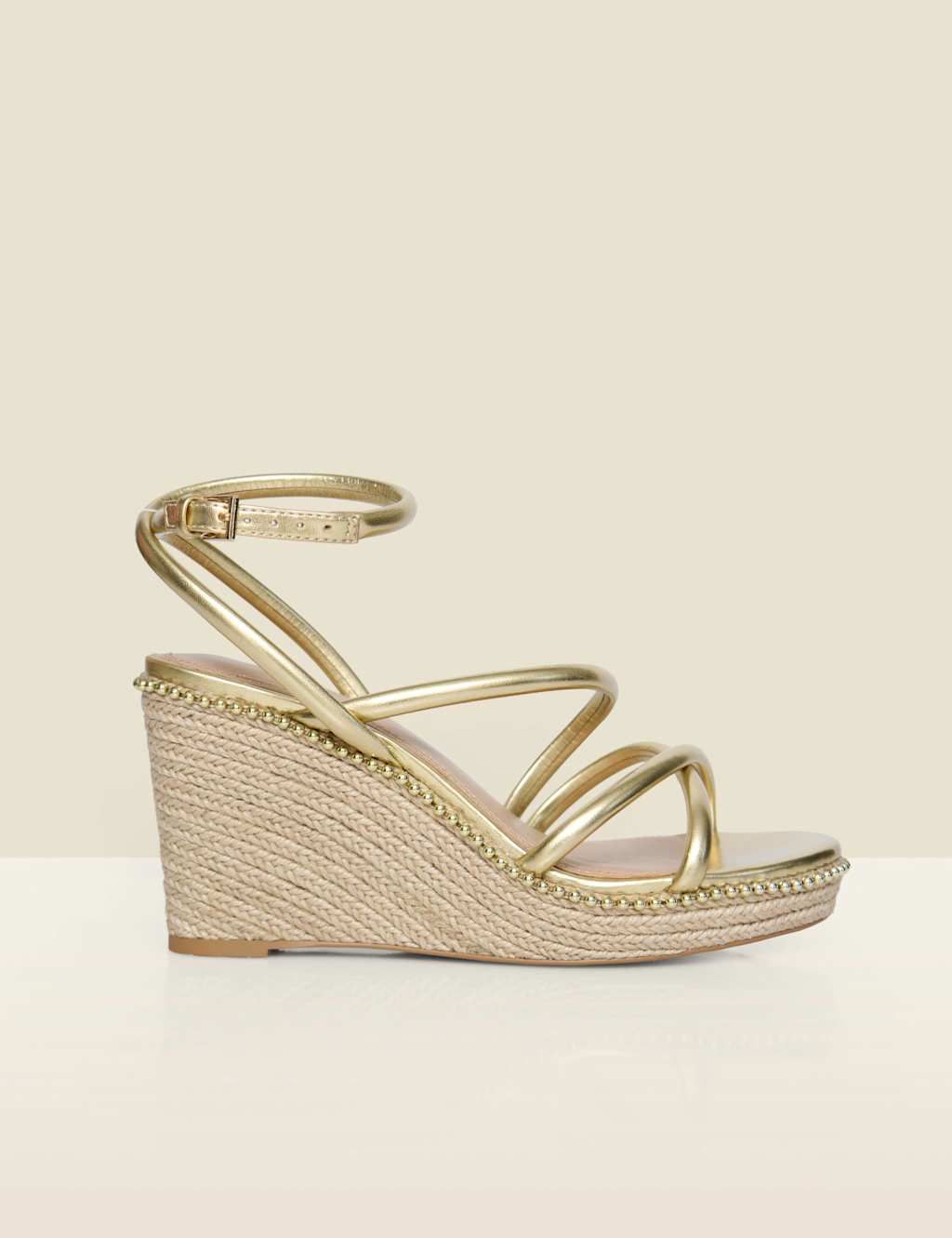 Sosandar Women's Metallic Studded Strappy Wedge Espadrilles - 8 - Gold - Available at M&S