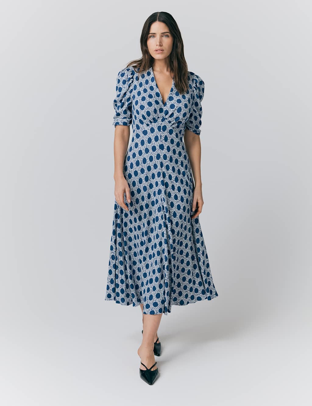 Printed V-Neck Midi Tea Dress
