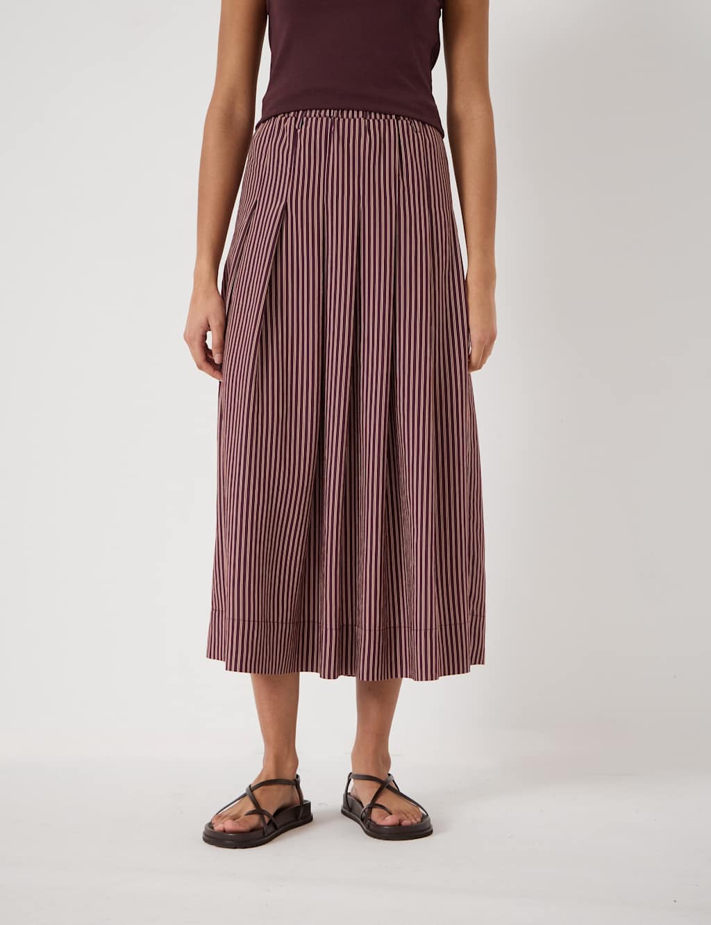 Hush Women's Striped Midi A-Line Skirt - Medium - Burgundy Mix - Available at M&S