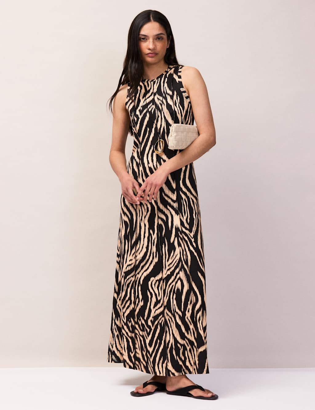 Ro&Zo Women's Jersey Zebra Print Midaxi Column Dress - 10 - Black Mix - Available at M&S