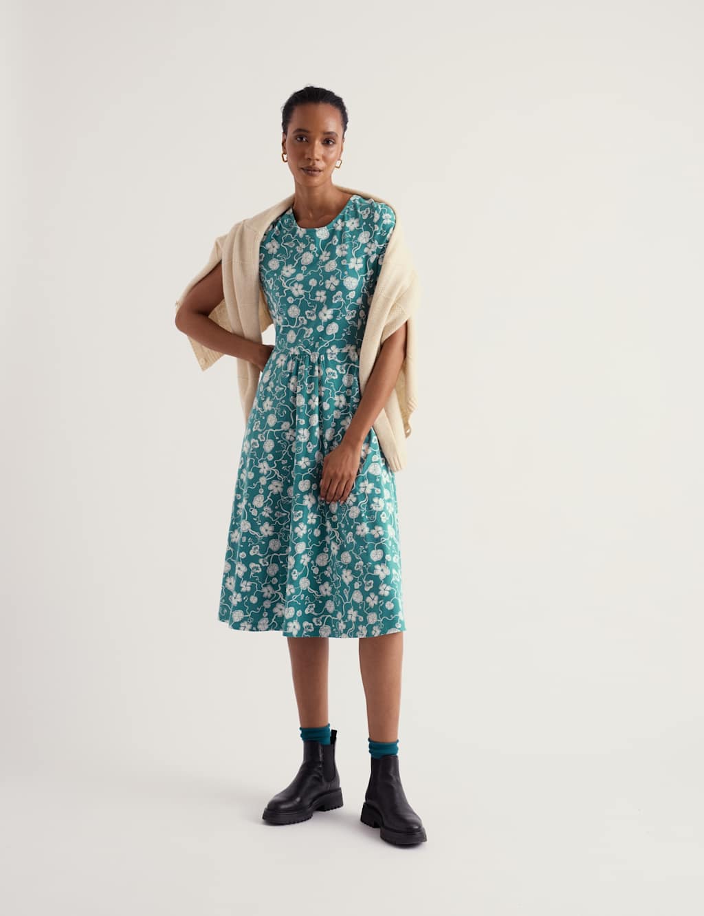 Seasalt Cornwall Women's Jersey Floral Midi Skater Dress - 18 - Blue Mix - Available at M&S