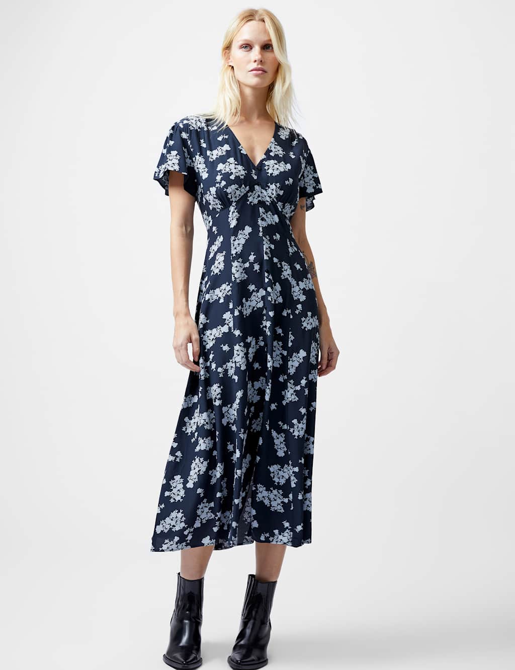 Floral Print V-Neck Midi Tea Dress