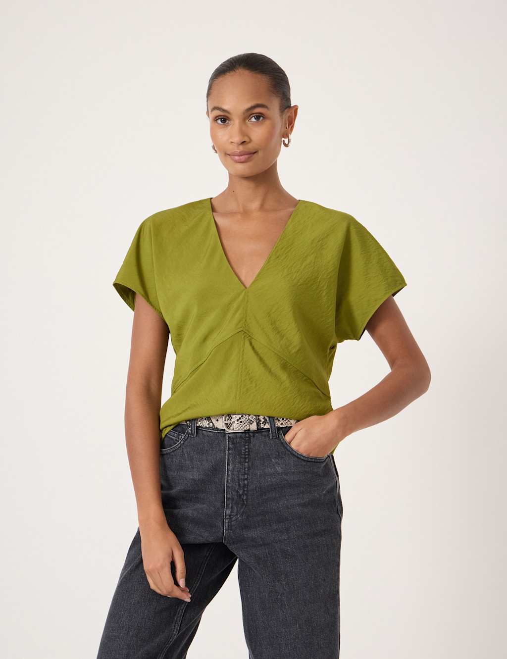Hush Women's V-Neck Top - Medium - Olive - Available at M&S