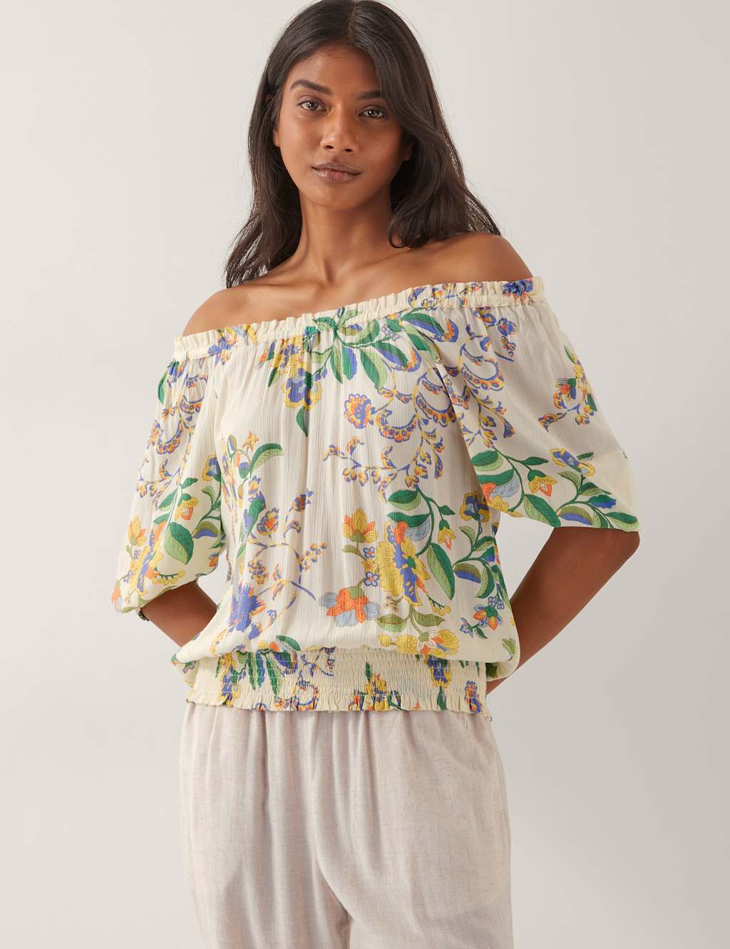 Floral Off The Shoulder Puff Sleeve Top