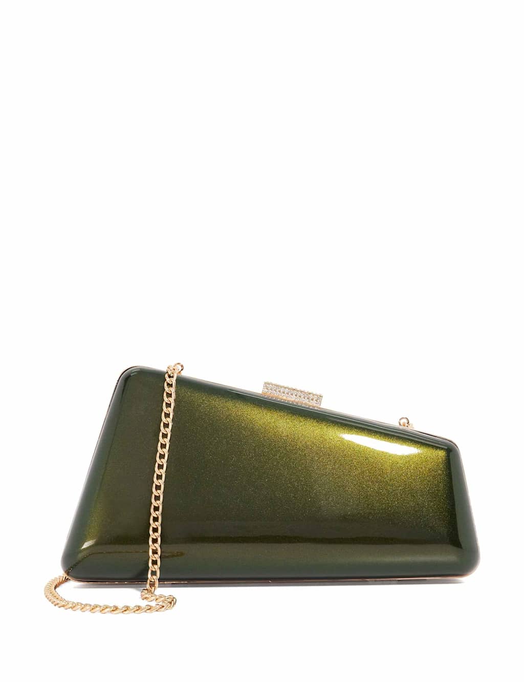 Dune London Metallic Asymmetric Clutch Bag Green