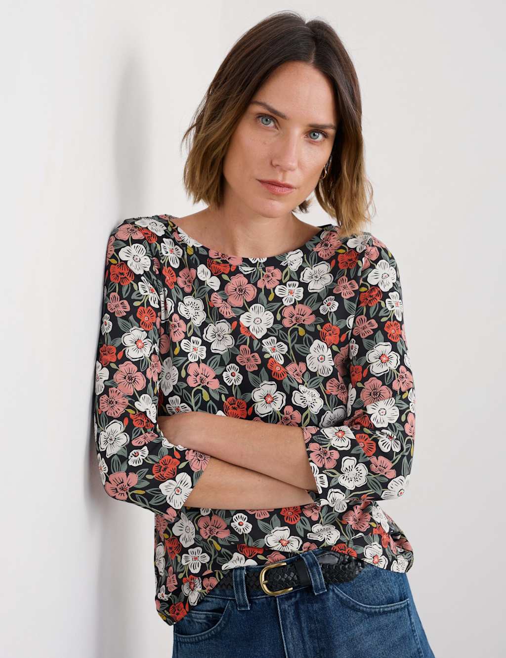 Seasalt Cornwall Cotton Rich Floral Top Pink Mix