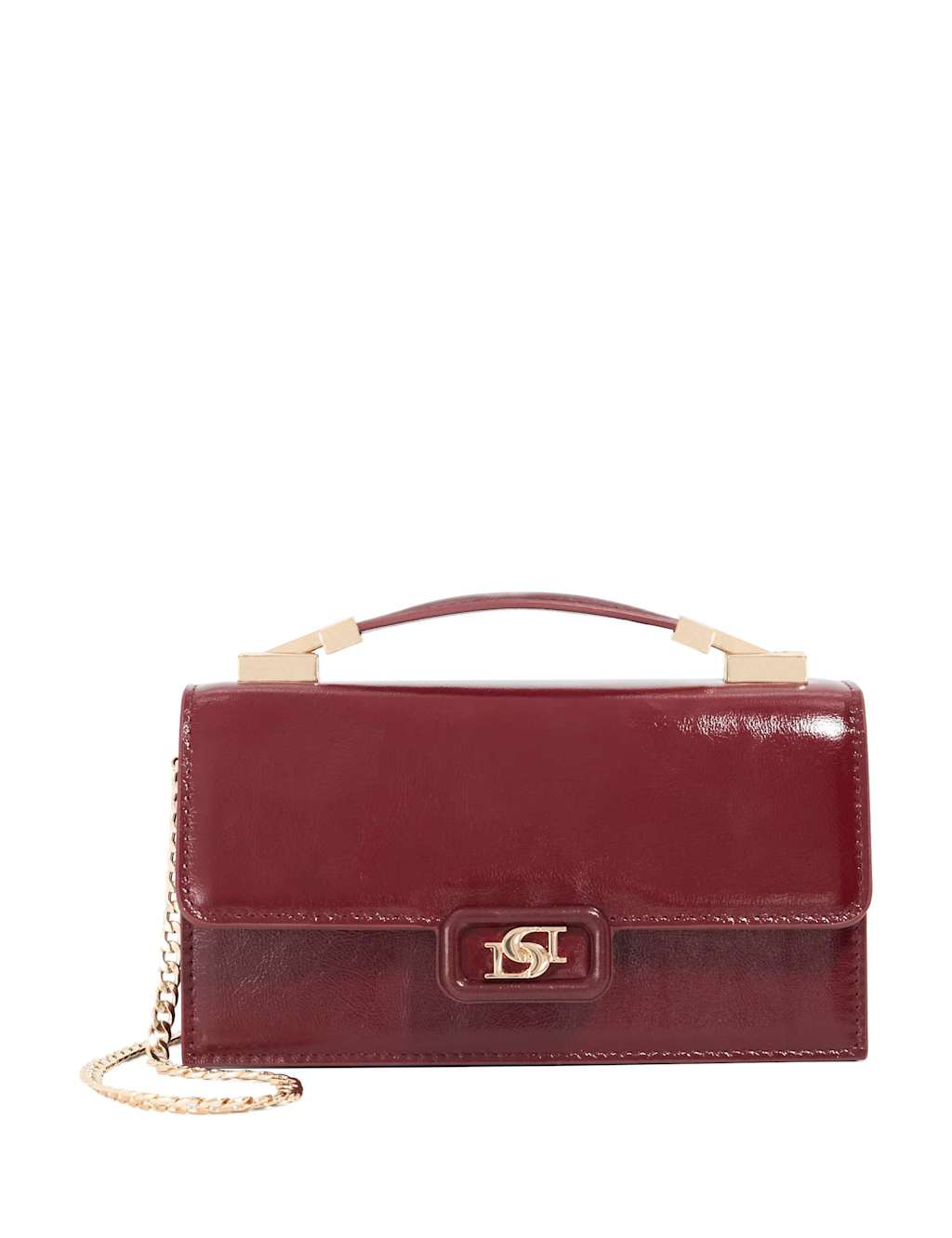 Dune London Patent Leather Clutch Bag Burgundy