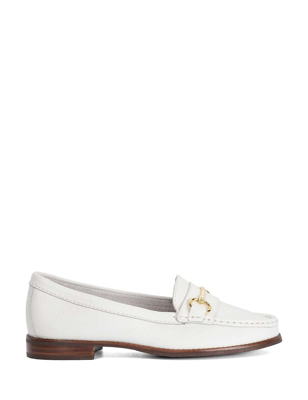 Dune London Women's Wide Fit Leather Snaffle Trim Flat Loafers - 6 - White - Available at M&S