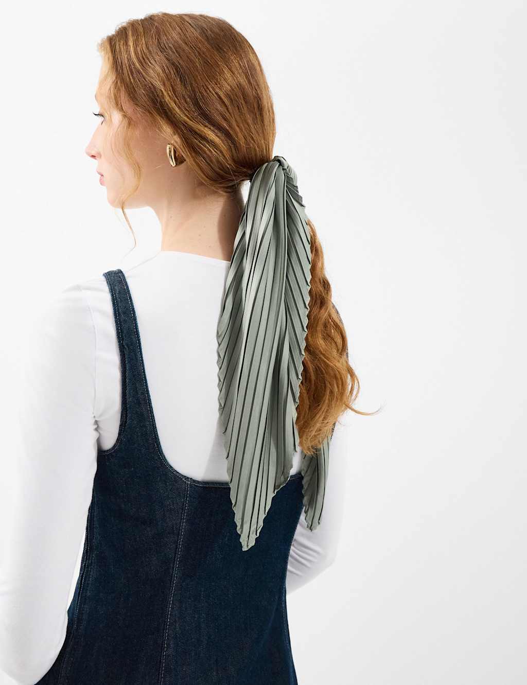 Accessorize Women's Satin Pleated Scarf - Green - Available at M&S