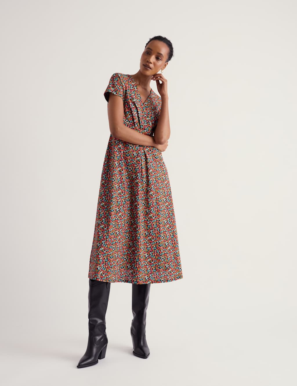 Seasalt Cornwall Women's Pure Cotton Floral V-Neck Midi Wrap Dress - 14 - Multi - Available at M&S