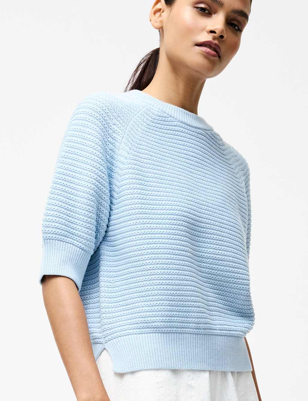 Pure Cotton Textured Crew Neck Jumper