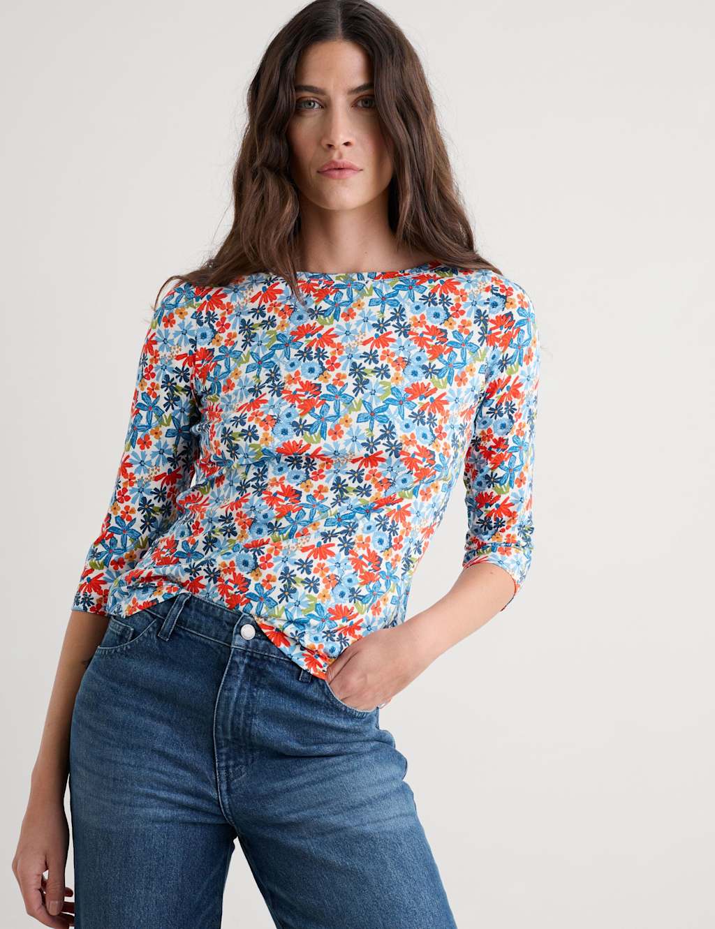 Seasalt Cornwall Cotton Rich Floral Top Multi
