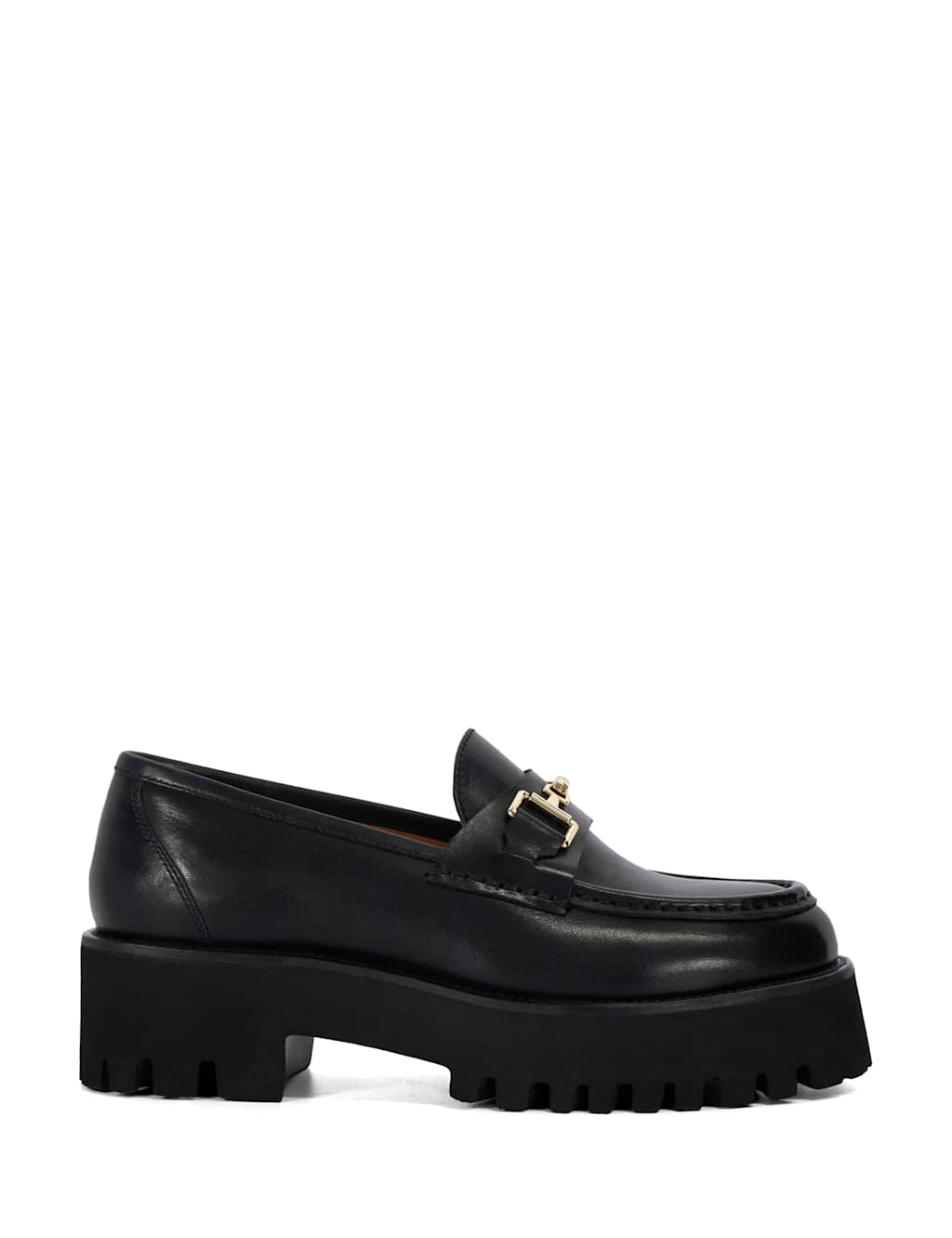 Dune London Wide Fit Leather Chunky Flatform Loafers Black