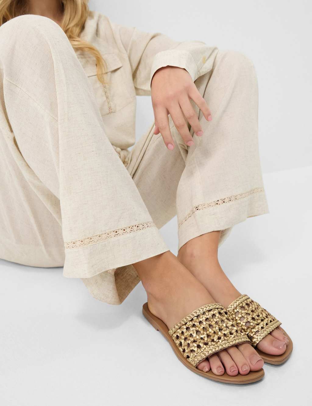 Accessorize Women's Woven Flat Sliders - 39 - Gold - Available at M&S