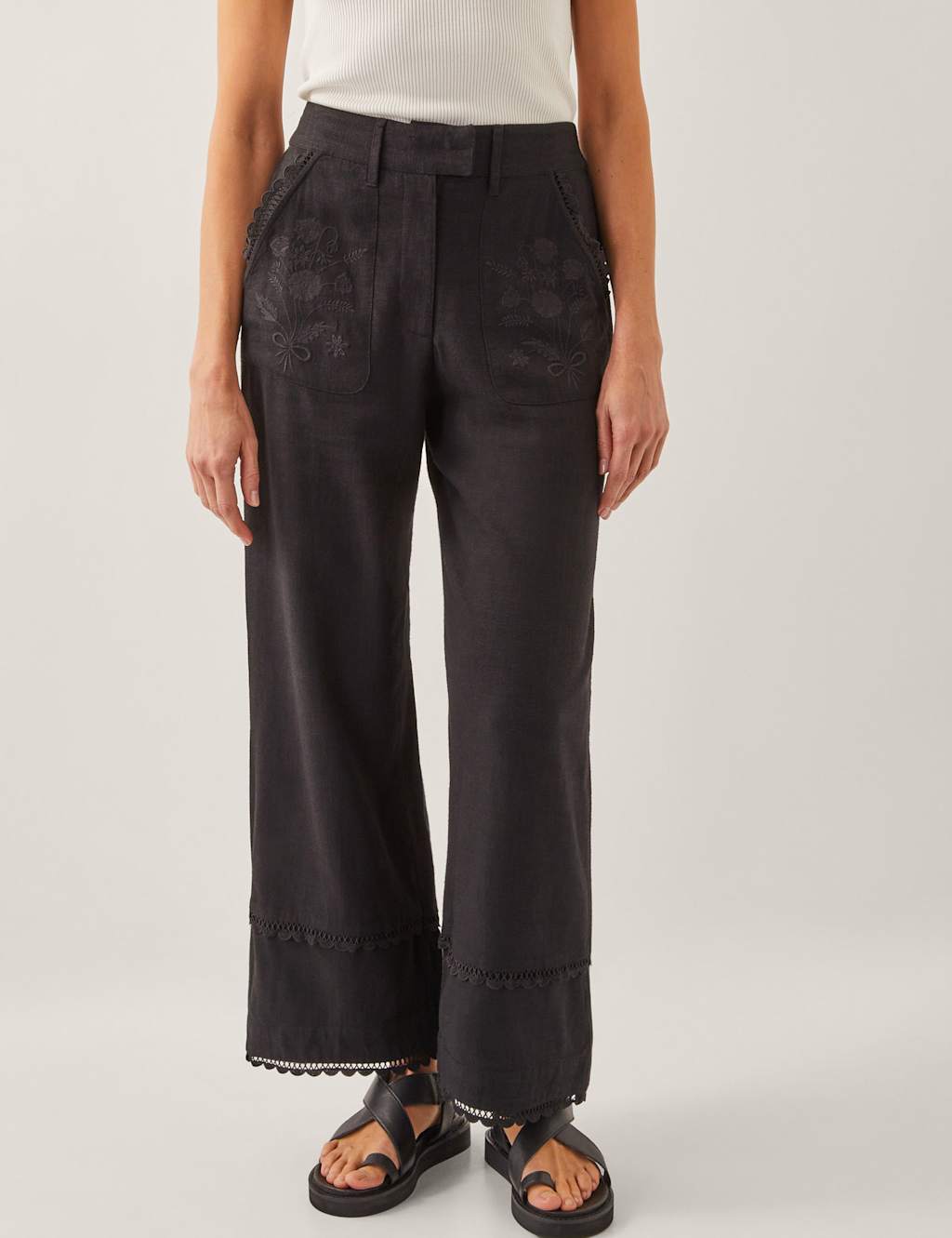 Embroidered Straight Leg Trousers