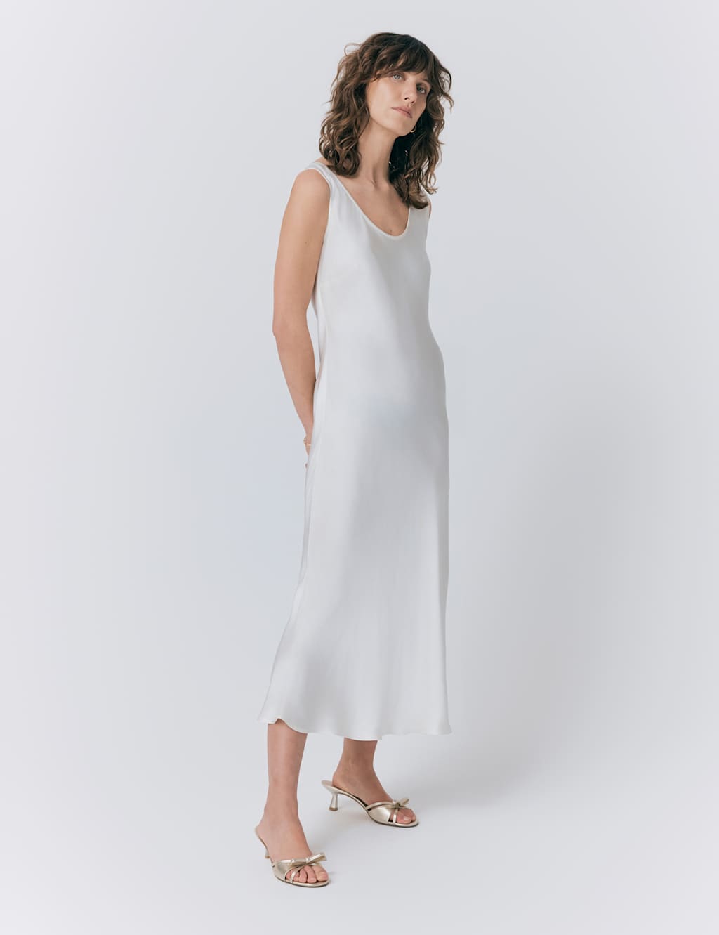 Satin Scoop Neck Midi Slip Dress