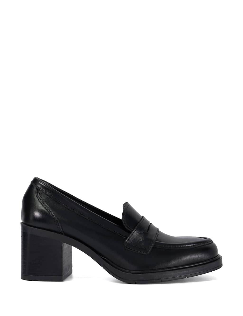 Dune London Leather Block Heel Loafers Black