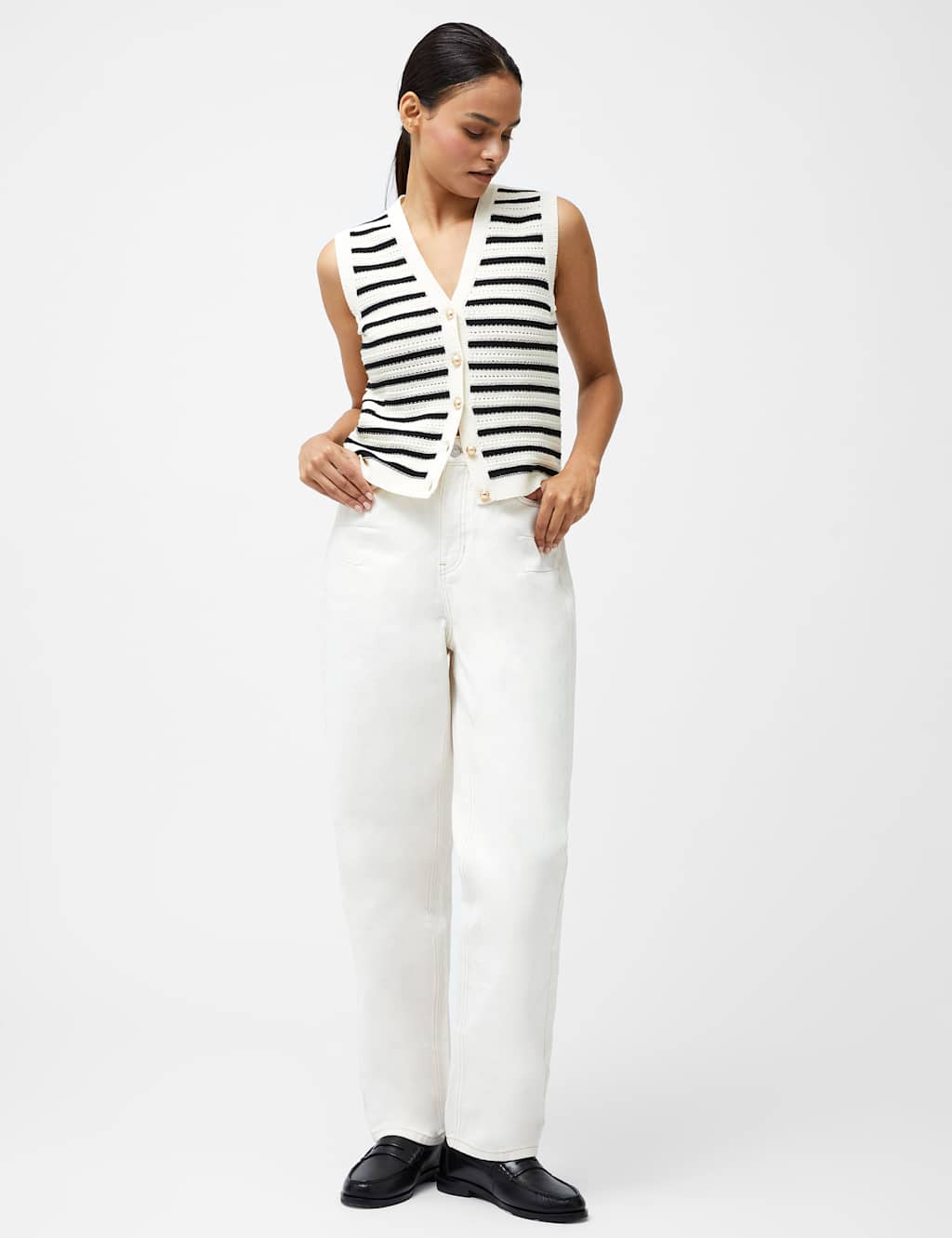 Striped Textured Knitted Waistcoat