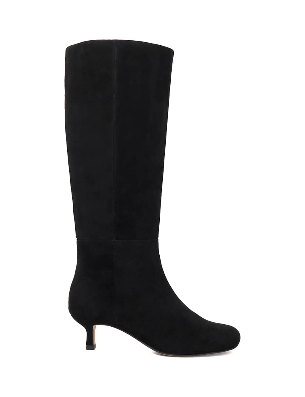 Dune London Suede Asymmetric Kitten Heel Knee High Boots Black