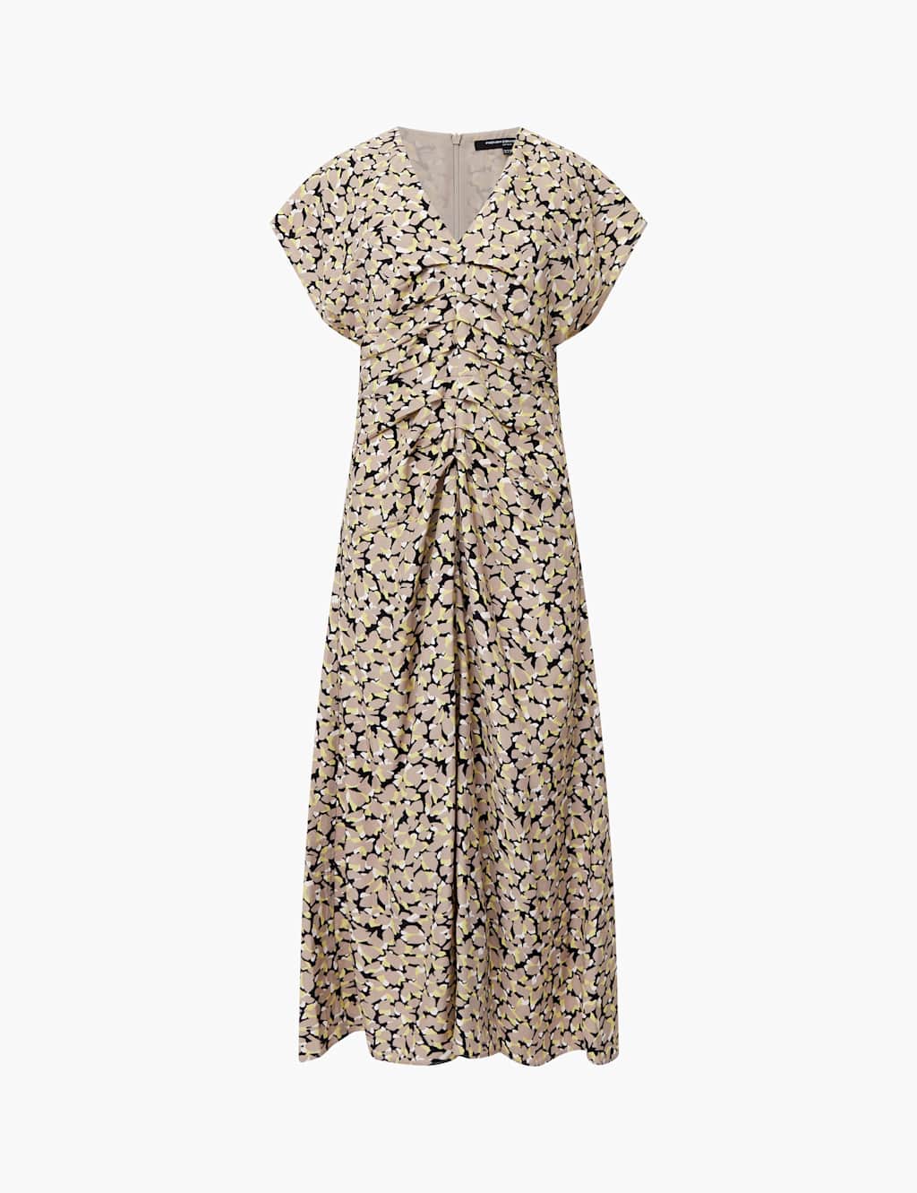 Printed V-Neck Draped Midi Waisted Dress