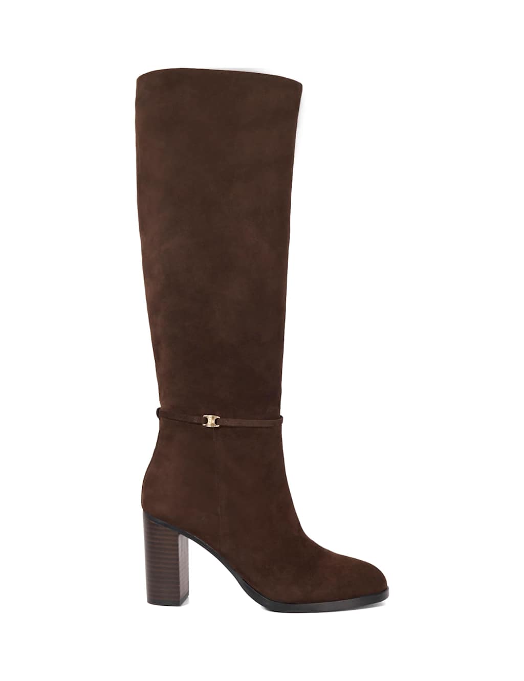 Dune London Suede Block Heel Knee High Boots Brown