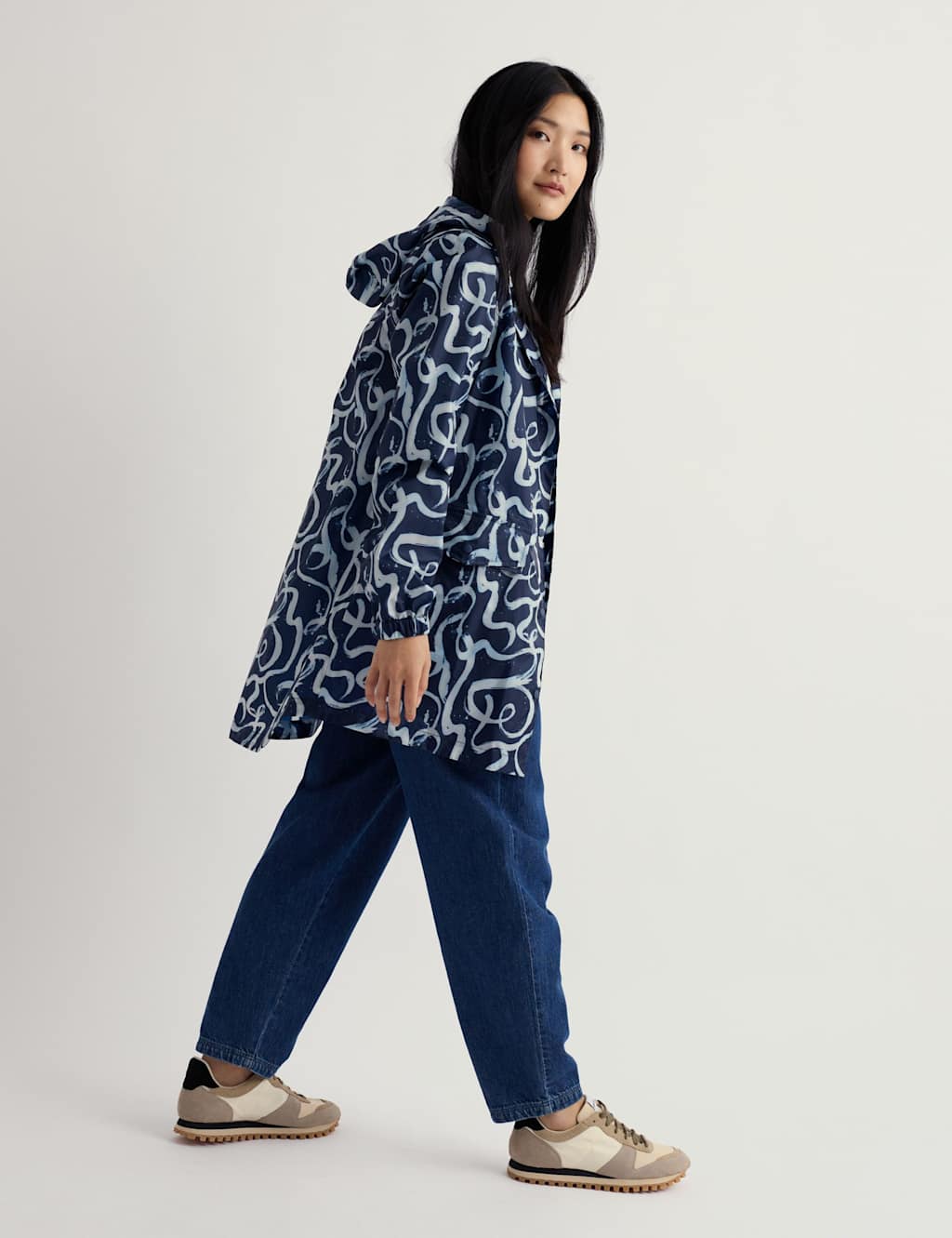 Seasalt Cornwall Women's Geometric Waterproof Hooded Packaway Raincoat - 24-26 - Navy Mix - Available at M&S