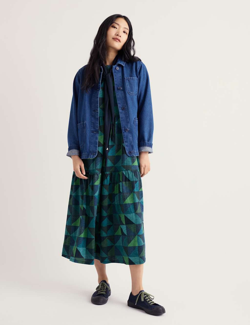 Seasalt Cornwall Women's Pure Cotton Geometric Midaxi Tiered Dress - 18 - Teal Mix - Available at M&S