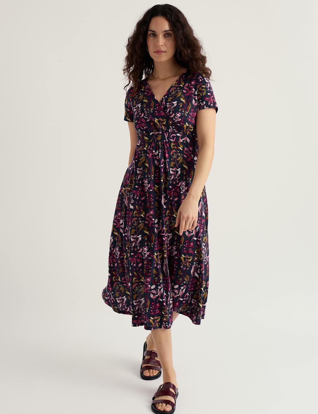 Seasalt Cornwall Women's Pure Cotton Floral V-Neck Midi Tea Dress - 16 - Navy Mix - Available at M&S