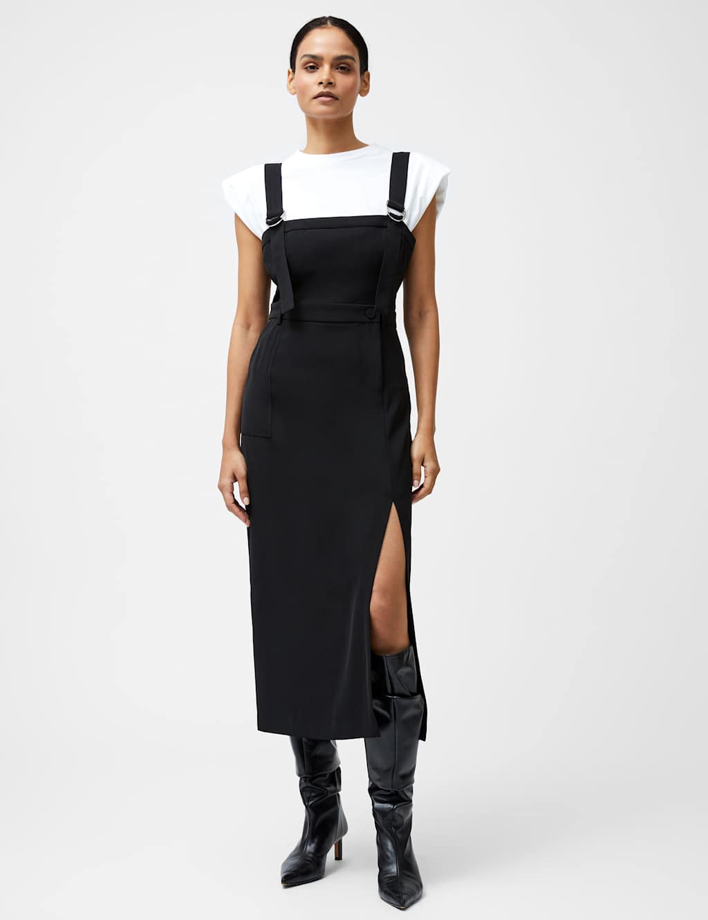 Square Neck Pinafore Midi Column Dress