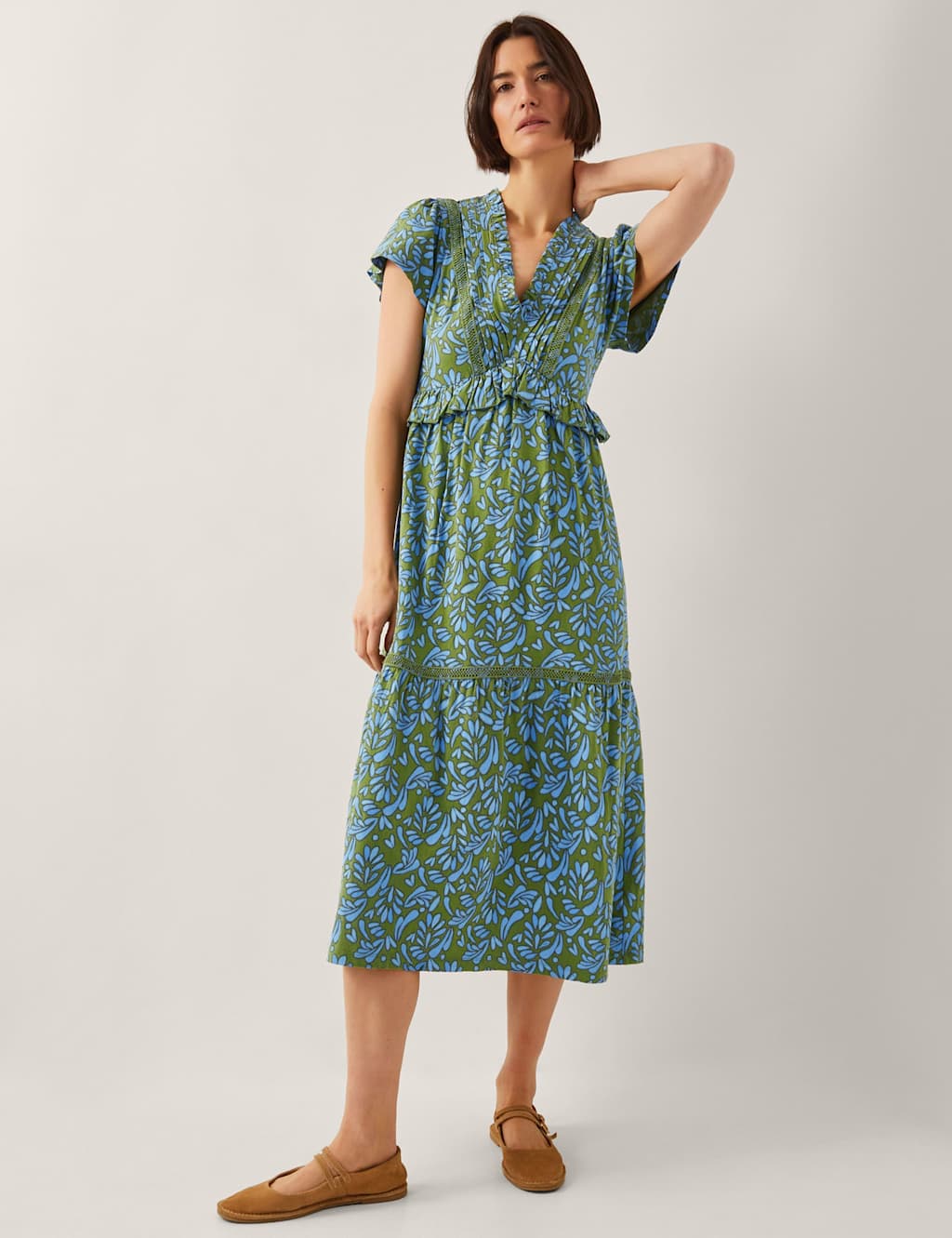 Pure Cotton Jersey Printed V-Neck Maxi Dress