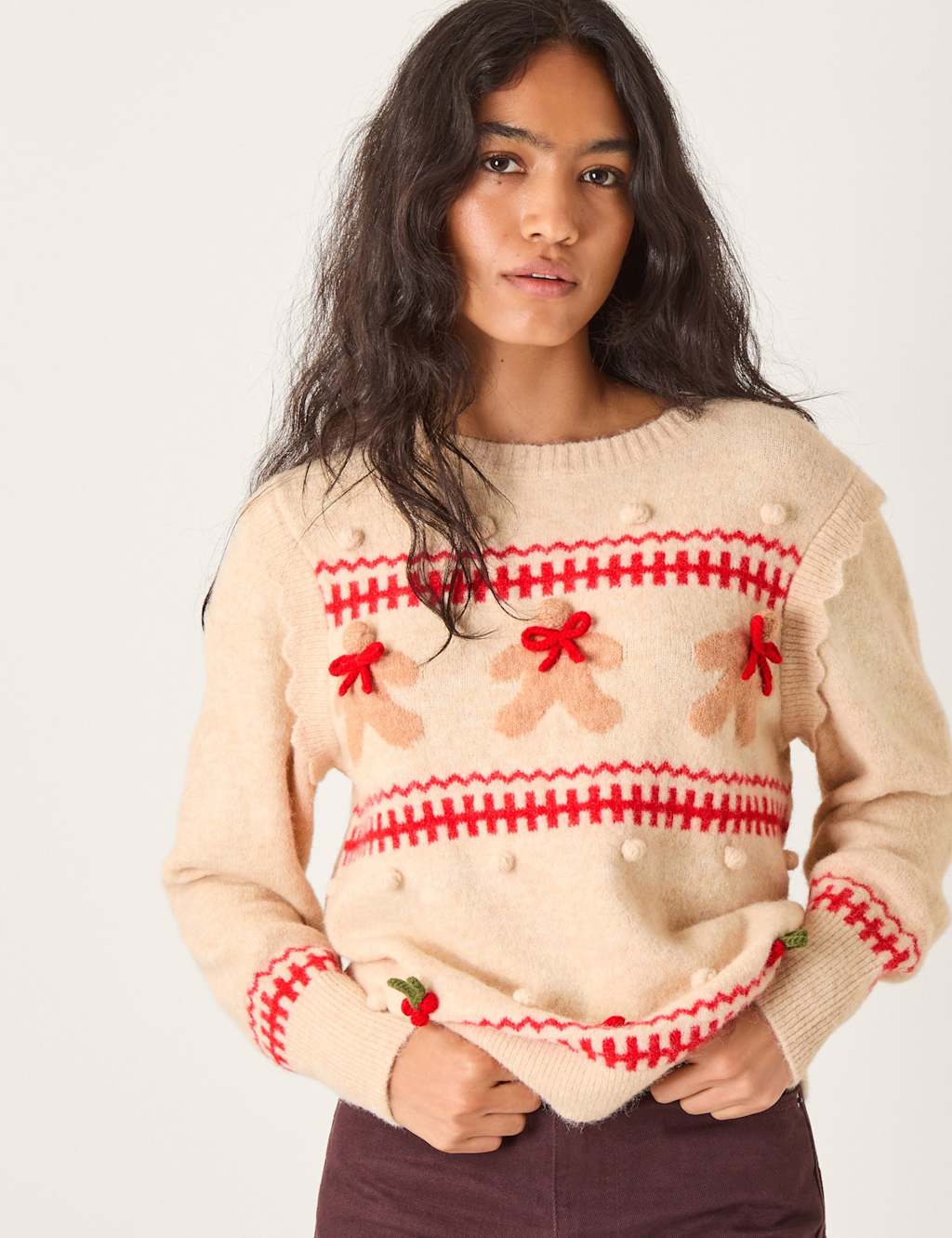 Monsoon Knitted Bess Gingerbread Jumper Ivory Mix