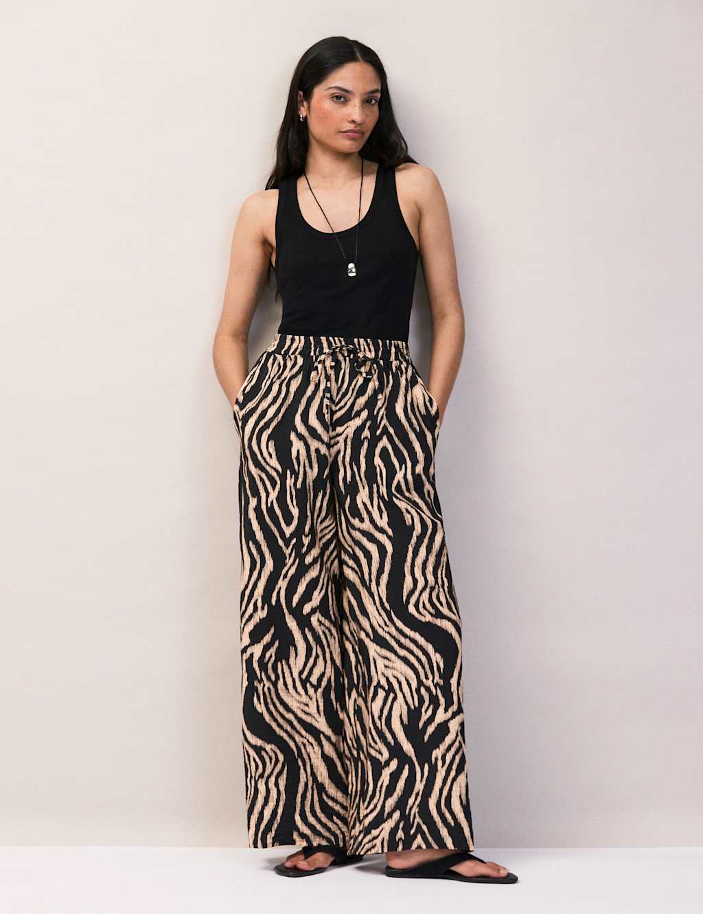 Ro&Zo Women's Zebra Print Wide Leg Trousers - 10 - Black Mix - Available at M&S